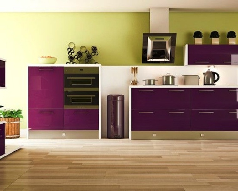 cappa aspirante design parquet colore viola cucina moderna