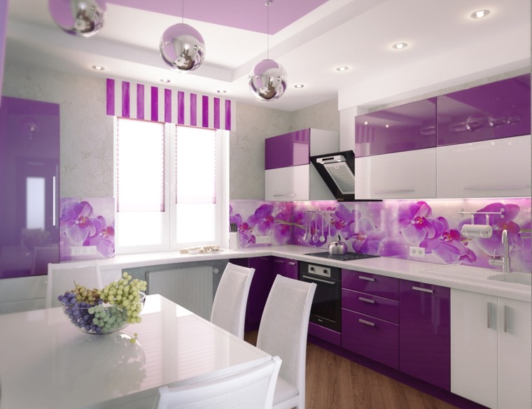 モダンなキッチンデザインのアイデア紫色の家具