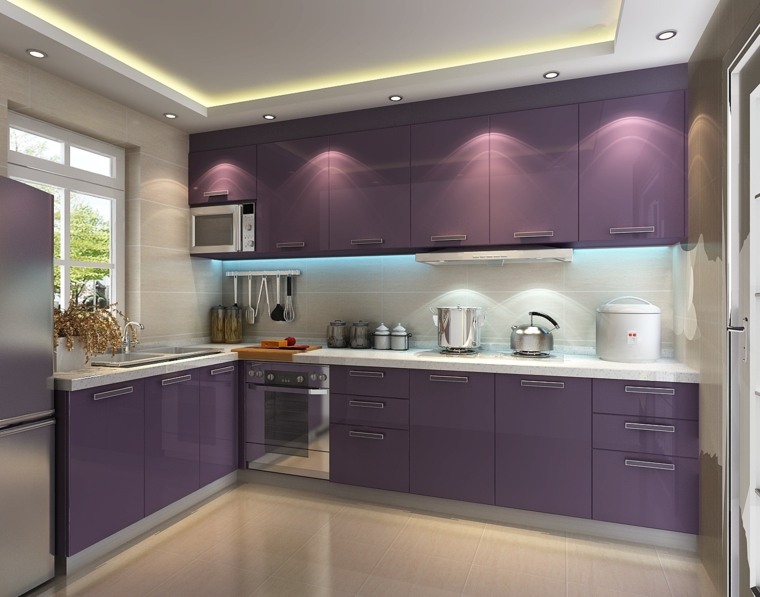 キッチン家具デザイン淡い紫色の木製キャビネット