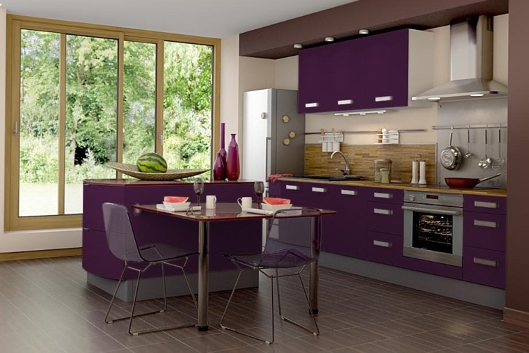 ナスの色のキッチンのアイデアキッチン家具のデザインのアイデア