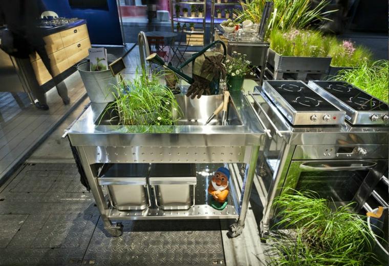 cucina da giardino verde di Alpes Inox