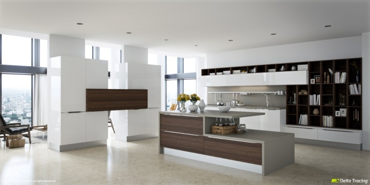 virtuvė su centrinės medžio salos modernaus dizaino baldų idėja