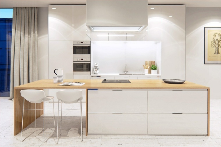Virtuvės medžio modernaus dizaino interjero išdėstymo idėja