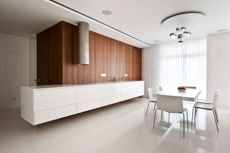 baltos virtuvės dizainas modernių medinių baldų idėja baltas stalas