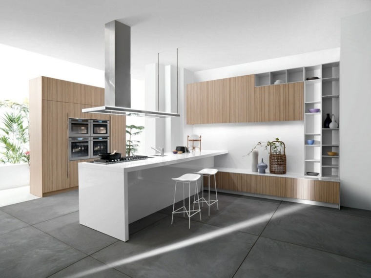 moderni virtuvė iš medžio modernios centrinės salos pilkos plytelės