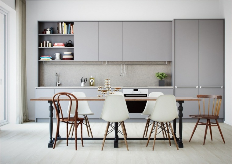 cucina grigia interior design mobili per sala da pranzo aperta