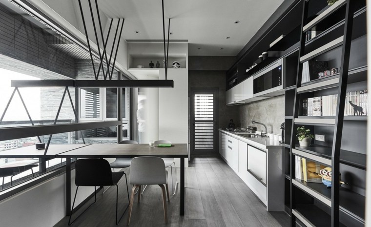 modernaus dizaino idėja sutvarkyti virtuvės erdvę medžio parketas madinga kėdė