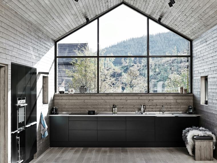 moderni l formos virtuvė skandinaviško dizaino-sienų apdaila-medinė-spintelė-juoda