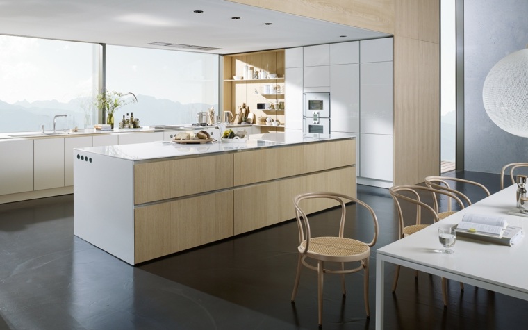 cucina moderna con isola in legno L