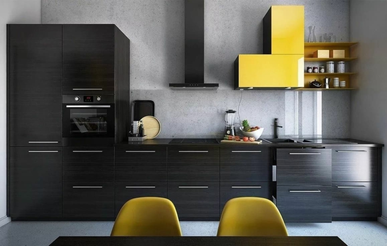 juodos ir geltonos spalvos virtuvės dekoras
