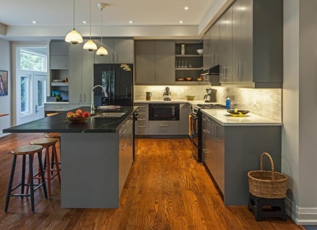 grigio cucina pavimento in parquet colore morbido