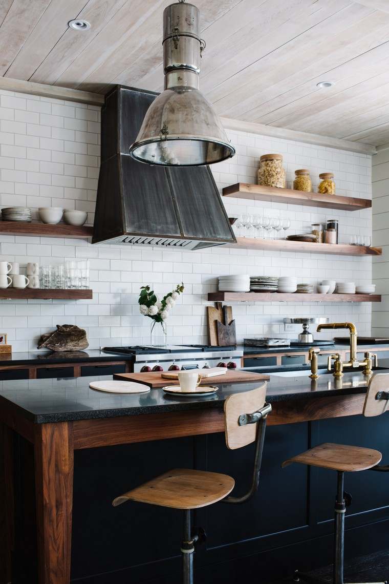 cucina industriale design moderno bar legno idea cucina isola