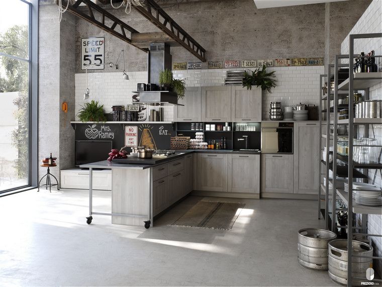 deko idėja pramoninių butų tendencijų sala modernios virtuvės deko augalai