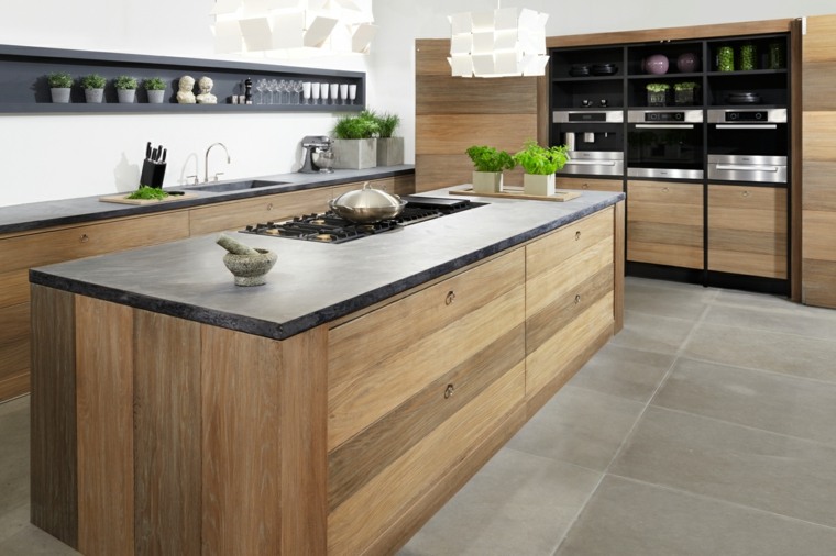 Piano di lavoro nero della cucina in legno Zen