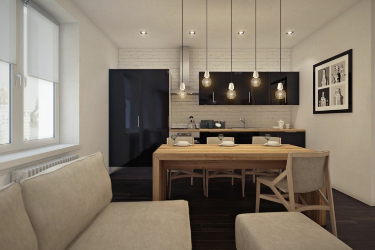 juodos virtuvės modernaus dizaino mediniai baldai