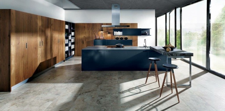 decorazione della cucina nera e legno in stile moderno