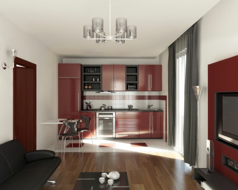 vörös színű ötletek nyitott konyhákhoz