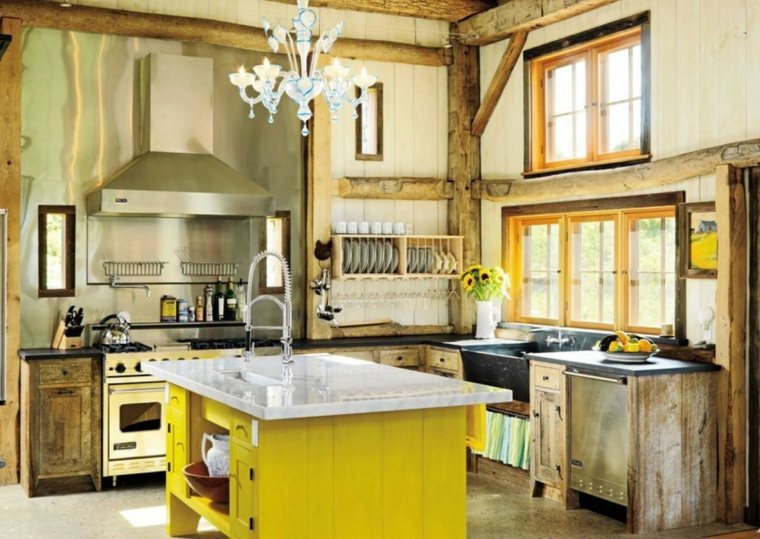 bancone cucina isola centrale in legno