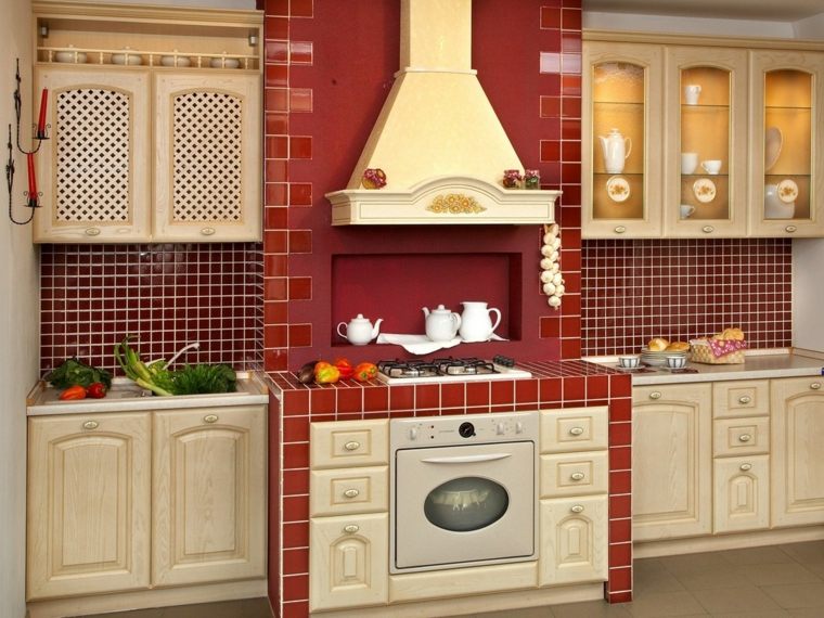 白の赤いキッチン装飾