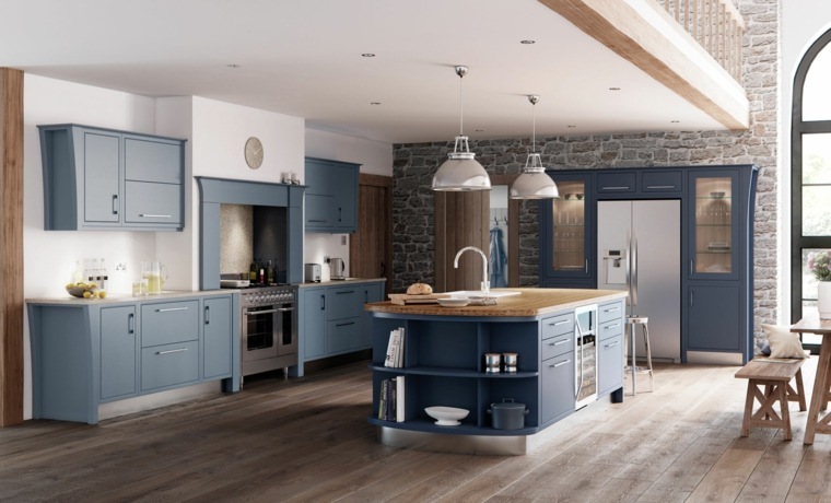 cucina in stile country blu