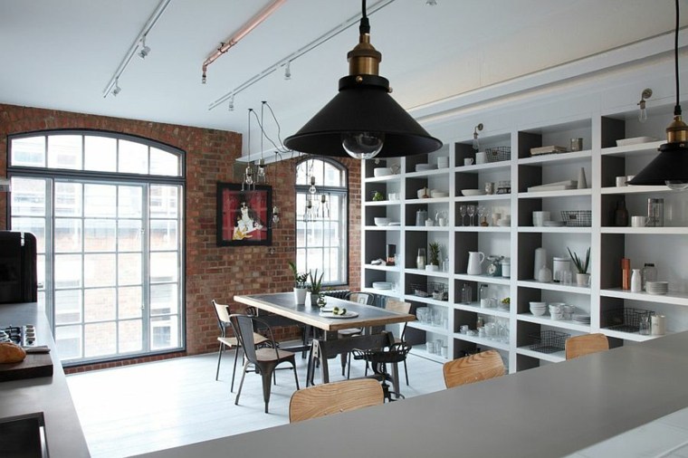 cucina stile industriale nero bianco design lampada a sospensione oliver burns design