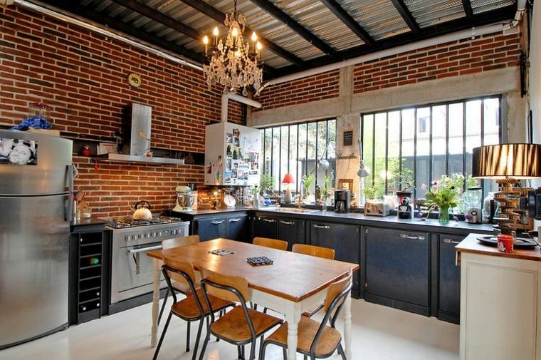 cucina in stile industriale con tavolo in legno design industriale cucina lampada a sospensione design tavolo in legno sedia layout