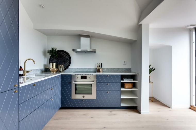 plava kuhinja moderan dizajn drveta dizajn trendi prostor