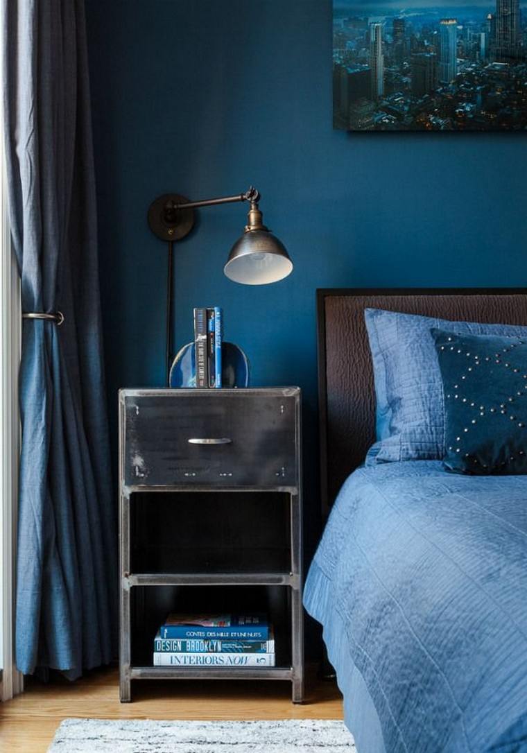 ピーコックブルーの寝室の壁の装飾ベッドサイドキャビネット