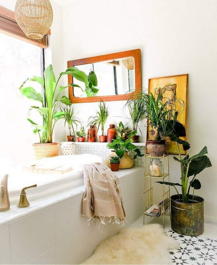 Deco boho növények belső ötlet fürdőszoba