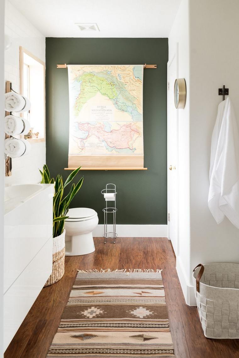 boho elegantiško dekoro vonios kambario interjero sienų dekoro idėja