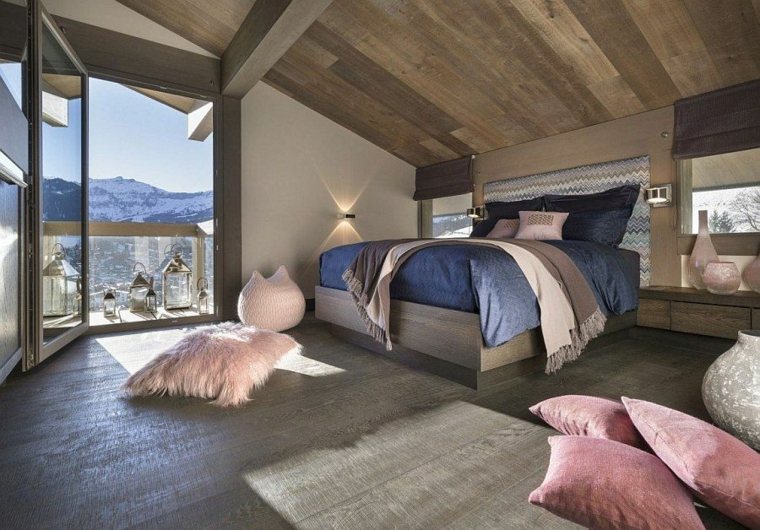 Kalnų namų idėjų namelis miegamajame