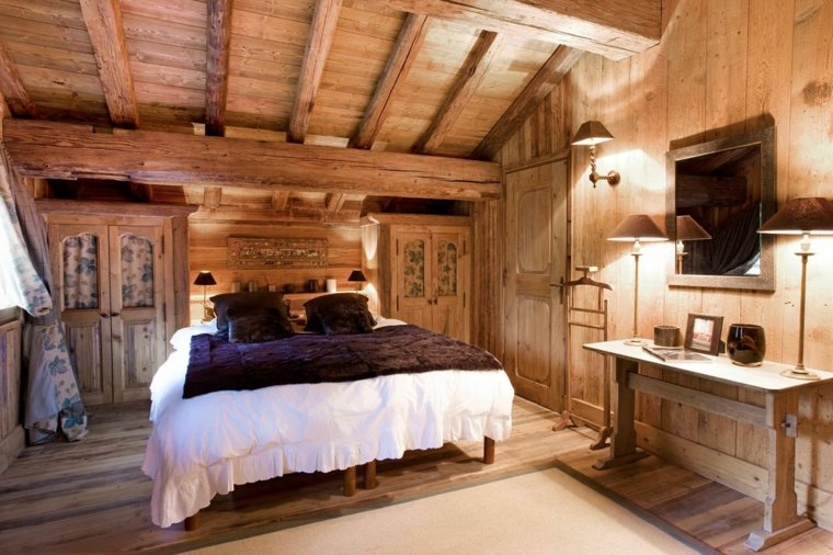 木製のシャレーの寝室の装飾