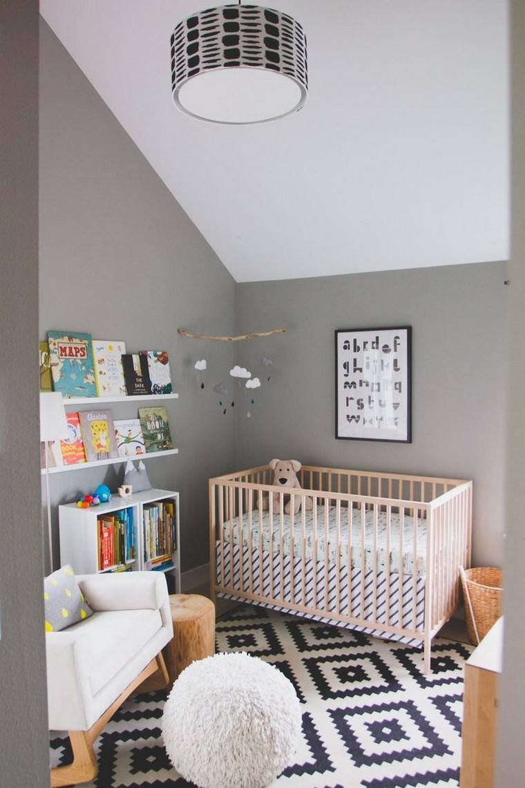 女の赤ちゃんの部屋の装飾黒白いベビーベッド木製の照明器具サスペンションのアイデア