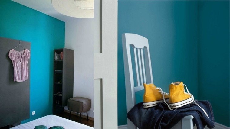 壁画の白い木の椅子の装飾のためのアヒルの青い寝室の装飾のアイデア