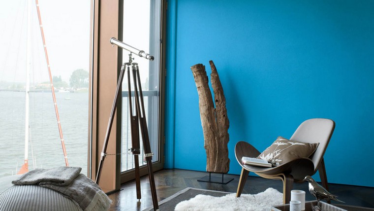 青い寝室のインテリアのアイデアトレンディな壁の装飾スペース
