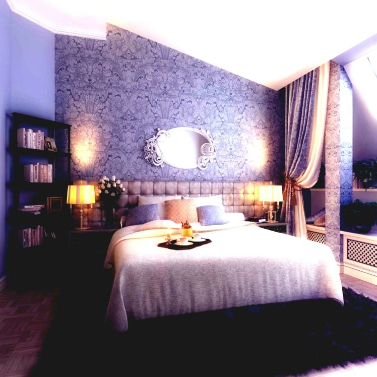 シンフォニー-薄紫の海辺の寝室の装飾
