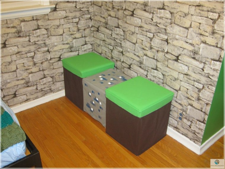 minecraft-bedroom-stools-wood-green-cushions