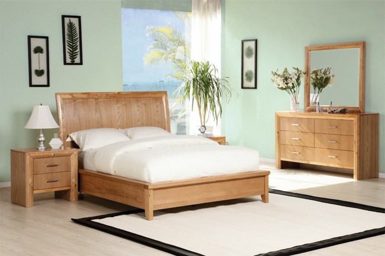 šviesūs suaugusiųjų miegamojo dekoratyviniai mediniai baldai