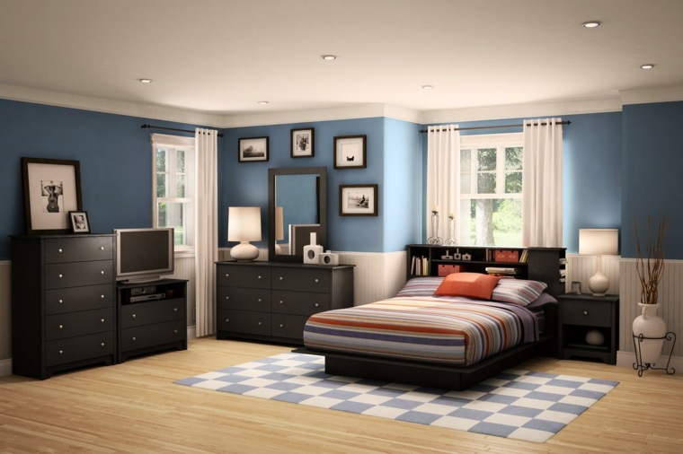 dekoracija spavaće sobe za odrasle boje plavo crna