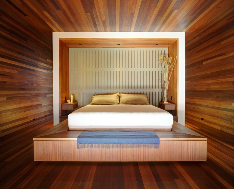 アールデコ調のマスターベッドルーム木製ベッド