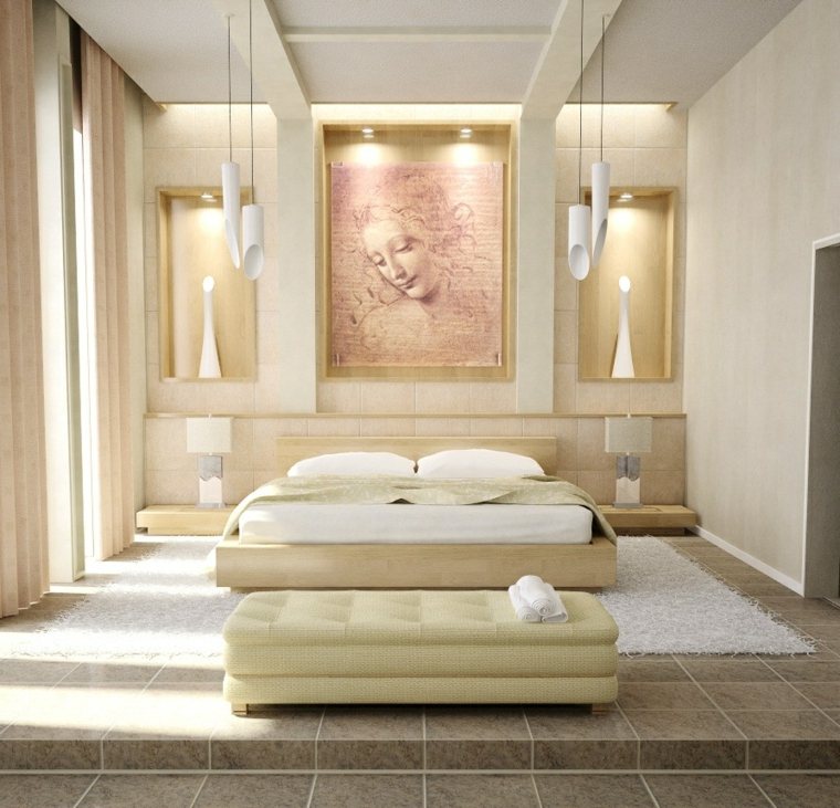 モダンなデザインの絵画寝室白黄色