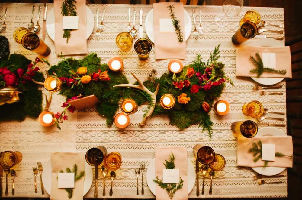 bohém esküvői asztal dekoráció téli Rebekkah Murrey Photography
