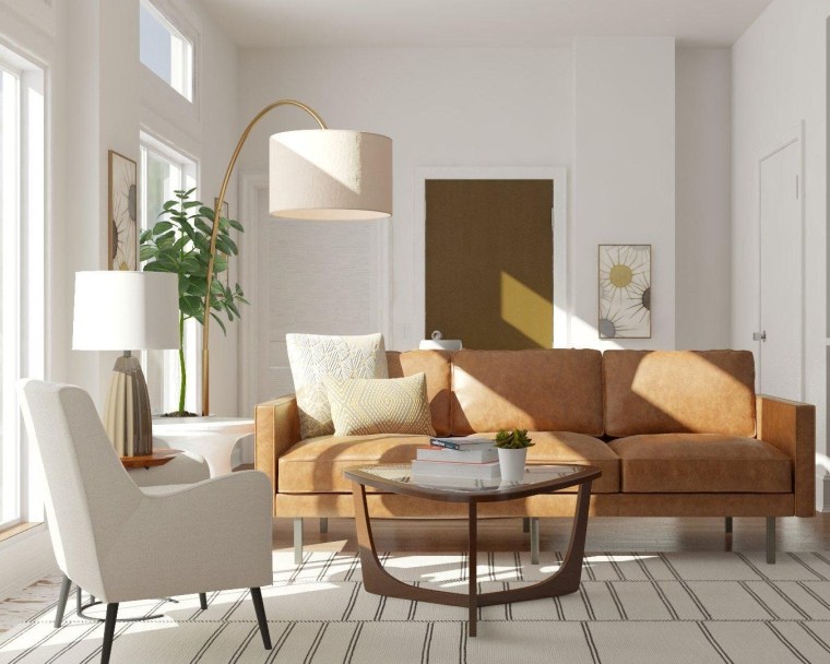 modern nappali dekoráció sárga kanapéval