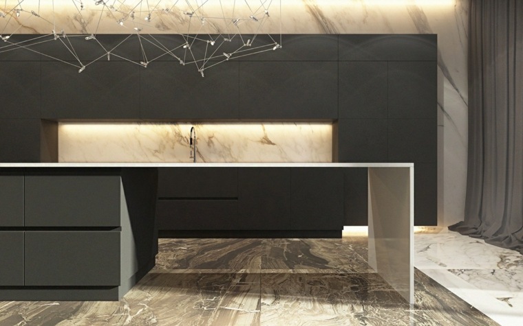 arredamento cucina marmo stile naturale illuminazione moderna isola centrale