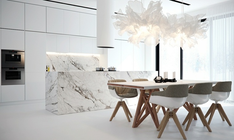 modernaus marmuro ir medžio virtuvės dizaino balto fasado baldai