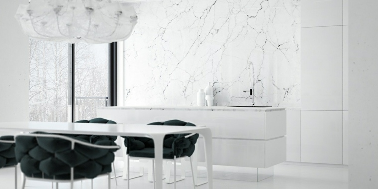 mramorni kuhinjski dekor interijer foto dizajn blagovaonica crno -bijelo