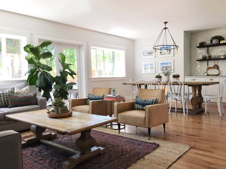 arredamento cucina aperta con soggiorno-pranzo-boho-chic