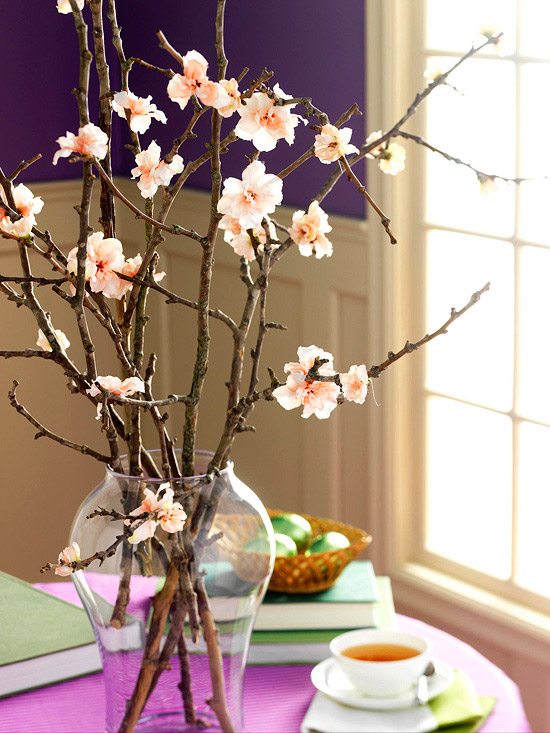 ágak virágok asztal deco húsvét
