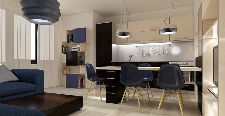 férfias-konyhában-nyitva-étkező-bútorok-szín-kék-modern