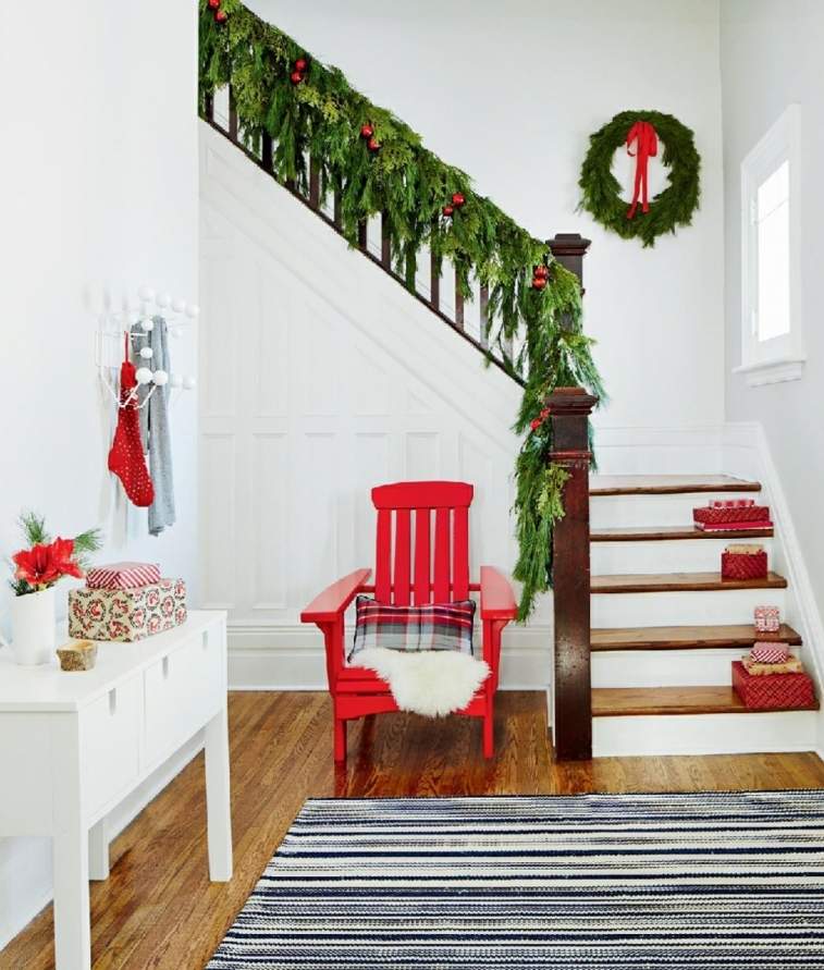božićna kućna dekoracija ulazna dekoracija moderna boja interijer crvena